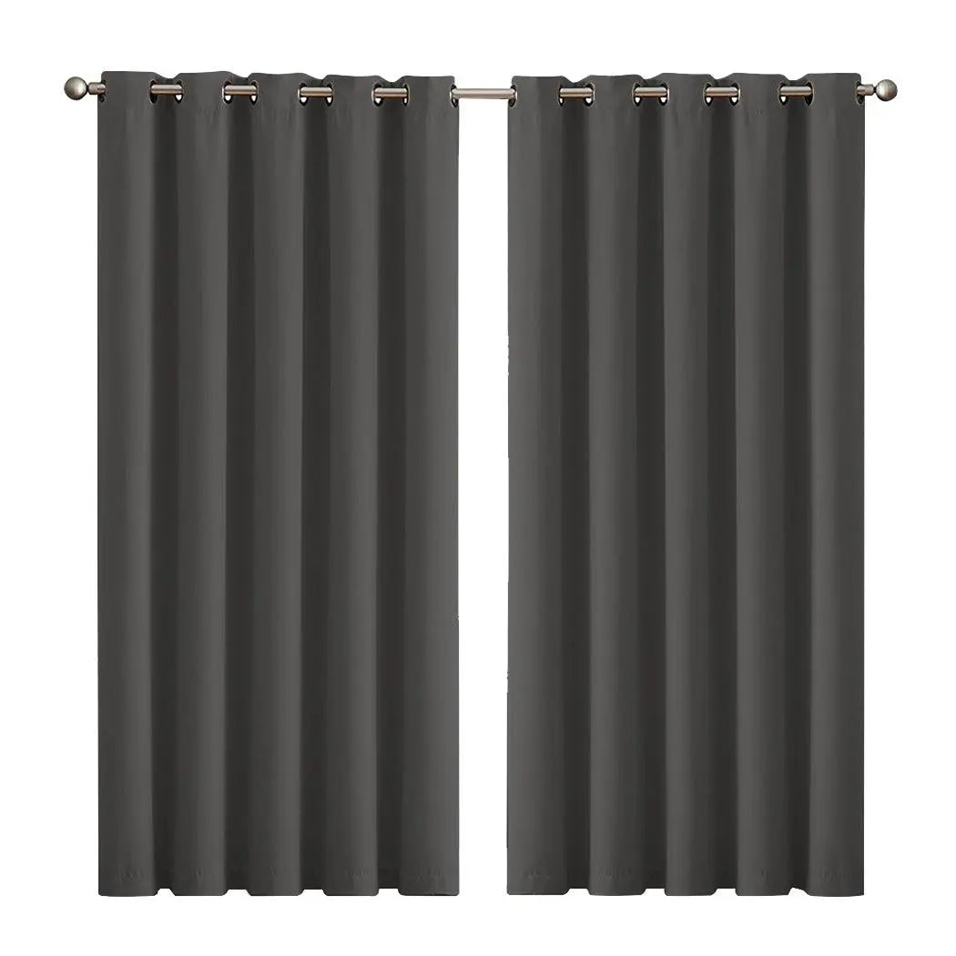 2x Blockout Curtains Panels 3 Layers Eyelet Room Darkening 180x230cm Charcoal Deals499