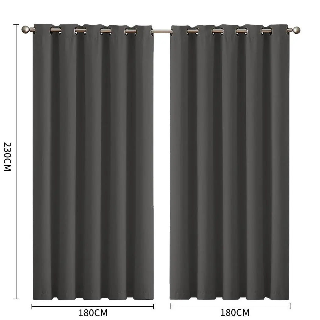 2x Blockout Curtains Panels 3 Layers Eyelet Room Darkening 180x230cm Charcoal Deals499