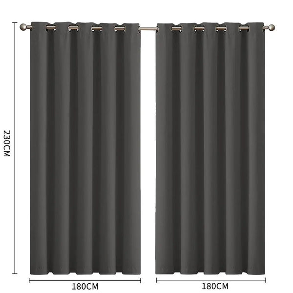 2x Blockout Curtains Panels 3 Layers Eyelet Room Darkening 180x230cm Charcoal Deals499