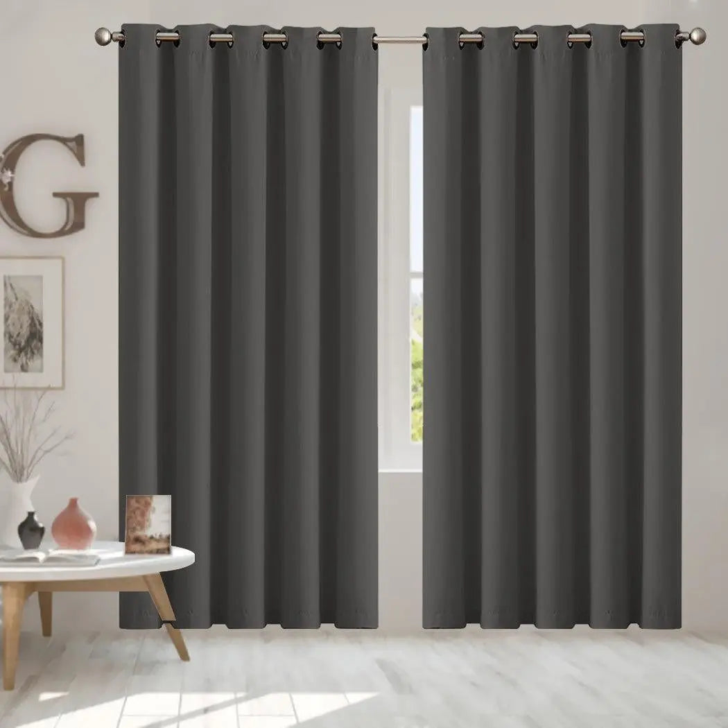 2x Blockout Curtains Panels 3 Layers Eyelet Room Darkening 180x230cm Charcoal Deals499