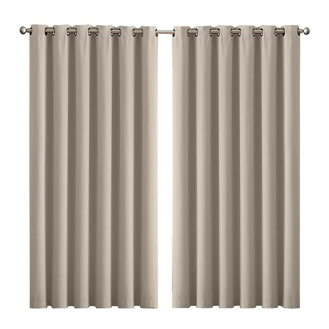 2x Blockout Curtains Panels 3 Layers Eyelet Room Darkening 240x230cm Beige Deals499
