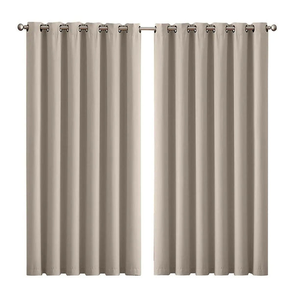2x Blockout Curtains Panels 3 Layers Eyelet Room Darkening 240x230cm Beige Deals499