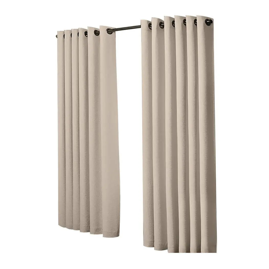 2x Blockout Curtains Panels 3 Layers Eyelet Room Darkening 240x230cm Beige Deals499
