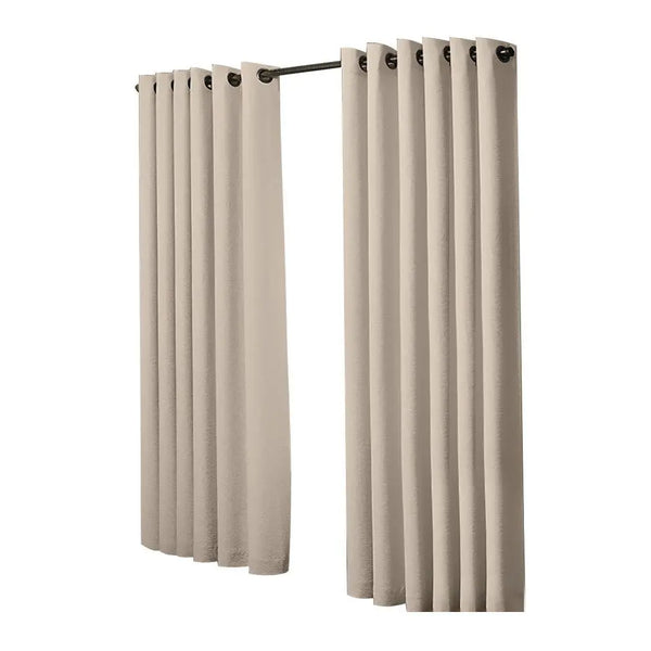 2x Blockout Curtains Panels 3 Layers Eyelet Room Darkening 240x230cm Beige Deals499