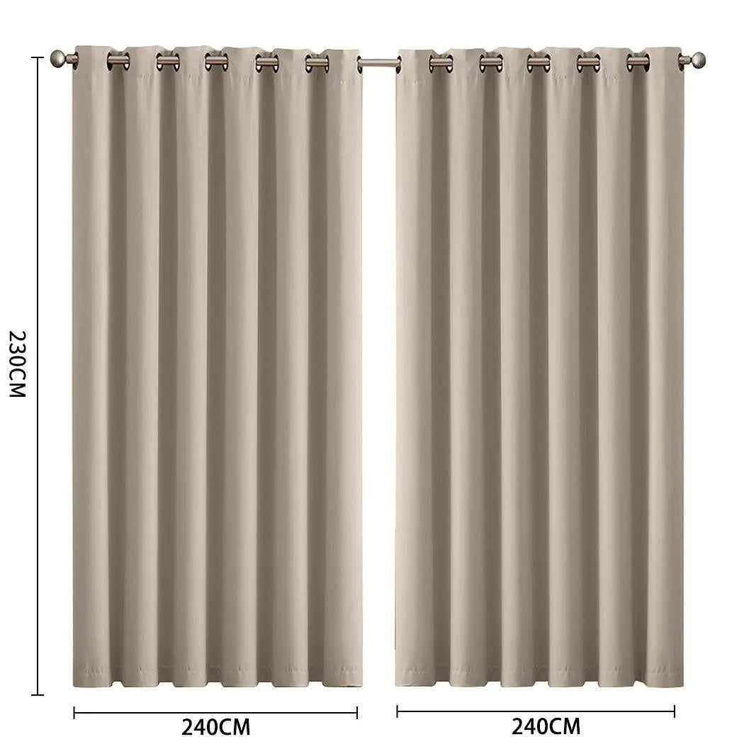 2x Blockout Curtains Panels 3 Layers Eyelet Room Darkening 240x230cm Beige Deals499