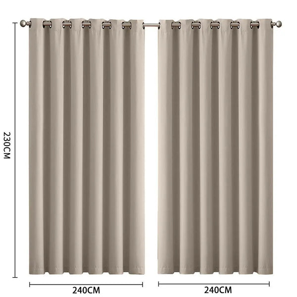 2x Blockout Curtains Panels 3 Layers Eyelet Room Darkening 240x230cm Beige Deals499