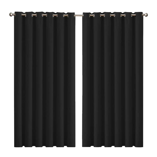 2x Blockout Curtains Panels 3 Layers Eyelet Room Darkening 240x230cm Black Deals499
