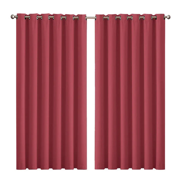 2x Blockout Curtains Panels 3 Layers Eyelet Room Darkening 240x230cm Burgundy Deals499