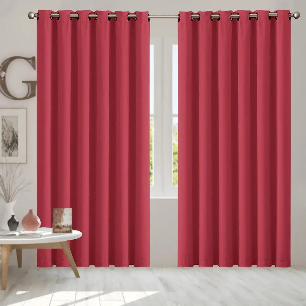 2x Blockout Curtains Panels 3 Layers Eyelet Room Darkening 240x230cm Burgundy Deals499