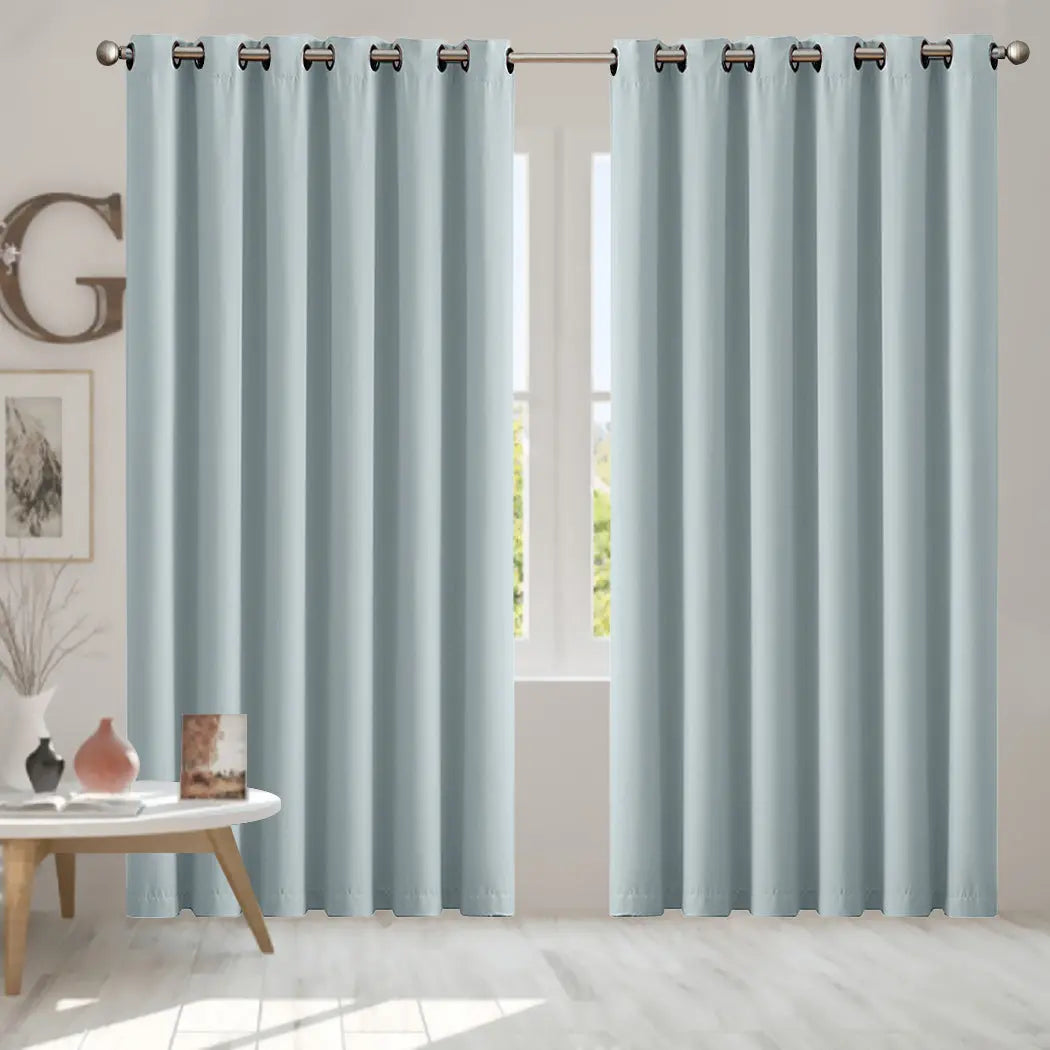 2x Blockout Curtains Panels 3 Layers Eyelet Room Darkening 240x230cm Green Deals499