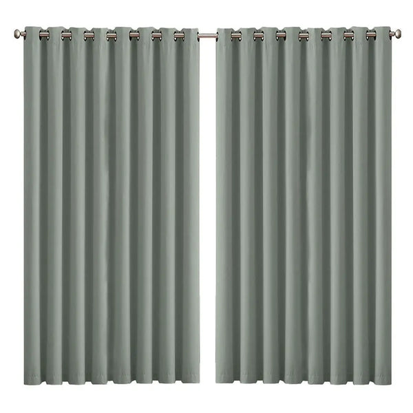 2x Blockout Curtains Panels 3 Layers Eyelet Room Darkening 300x230cm Grey Deals499