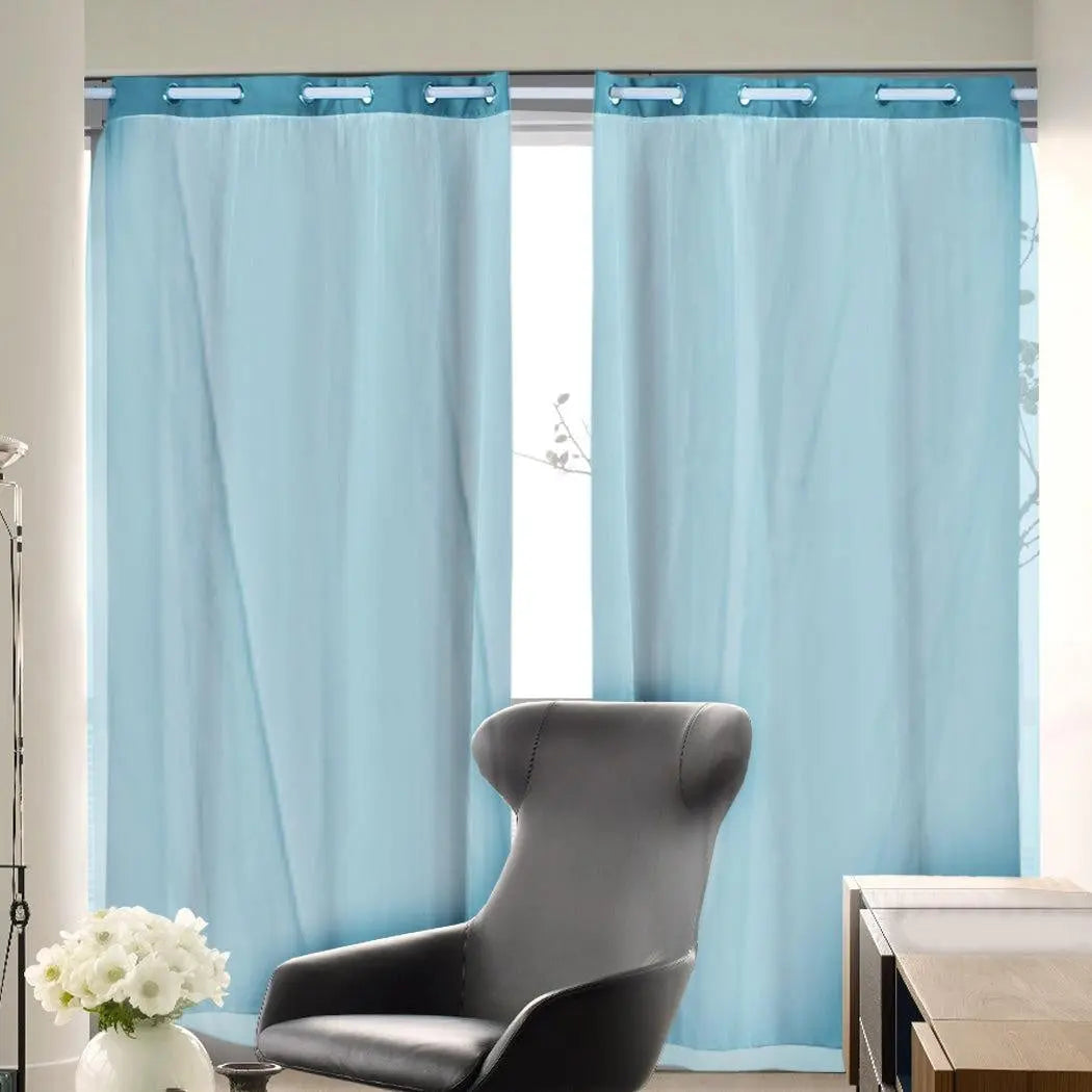 2x Blockout Curtains Panels 3 Layers with Gauze Darkening 140x230cm Turquoise Deals499
