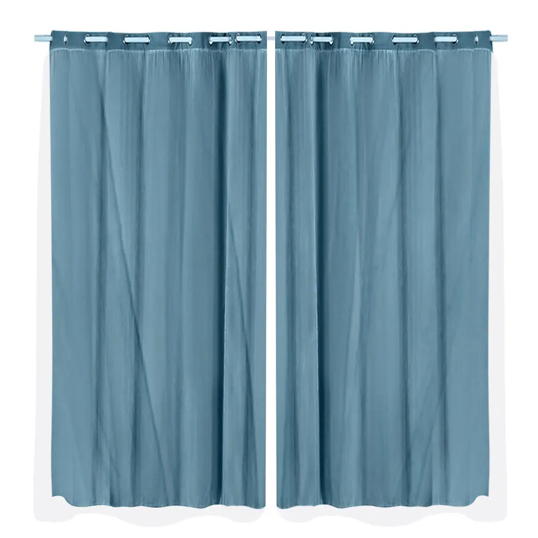 2x Blockout Curtains Panels 3 Layers with Gauze Darkening 240x213cm Turquoise Deals499