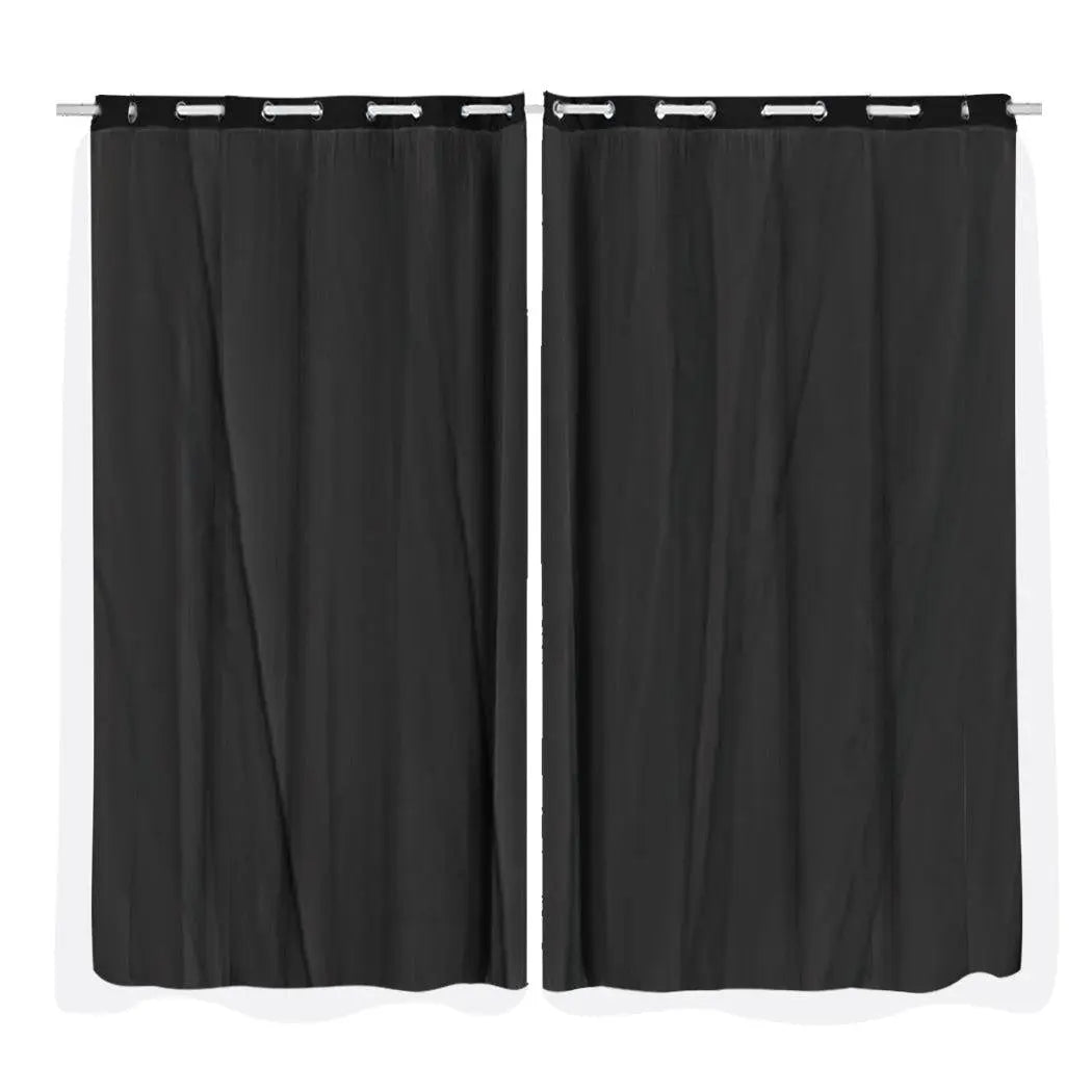 2x Blockout Curtains Panels 3 Layers with Gauze Room Darkening 180x230cm Black Deals499