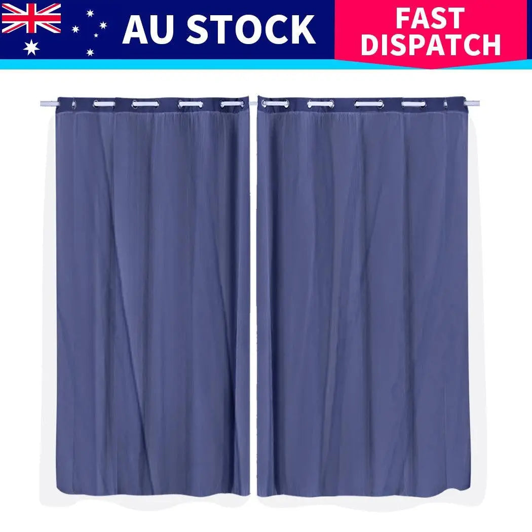 2x Blockout Curtains Panels 3 Layers with Gauze Room Darkening 180x230cm Navy Deals499