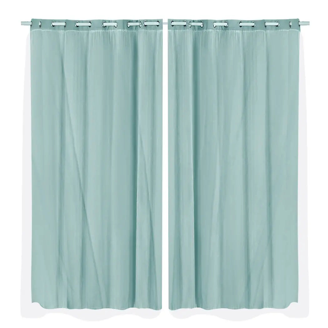 2x Blockout Curtains Panels 3 Layers with Gauze Room Darkening 240x213cm Aqua Deals499
