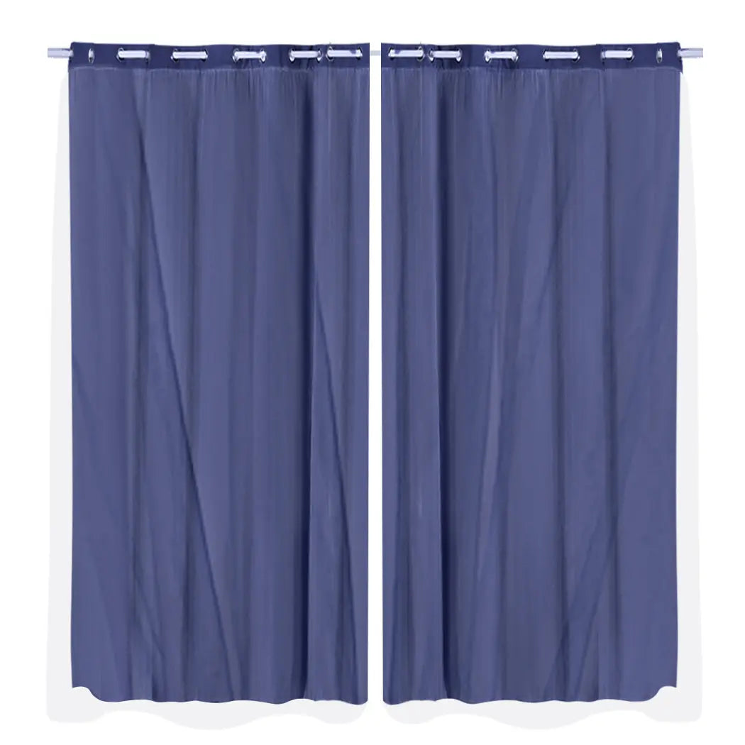 2x Blockout Curtains Panels 3 Layers with Gauze Room Darkening 240x213cm Navy Deals499