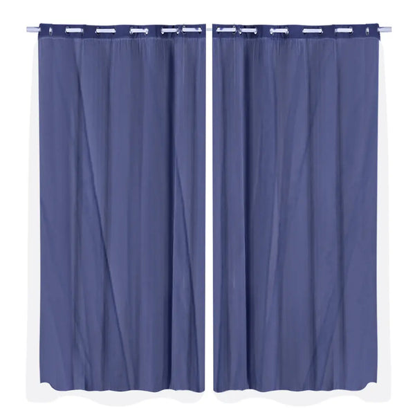 2x Blockout Curtains Panels 3 Layers with Gauze Room Darkening 240x213cm Navy Deals499