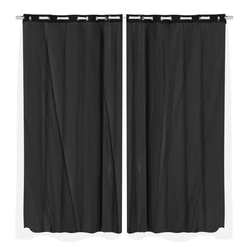 2x Blockout Curtains Panels 3 Layers with Gauze Room Darkening 240x230cm Black Deals499