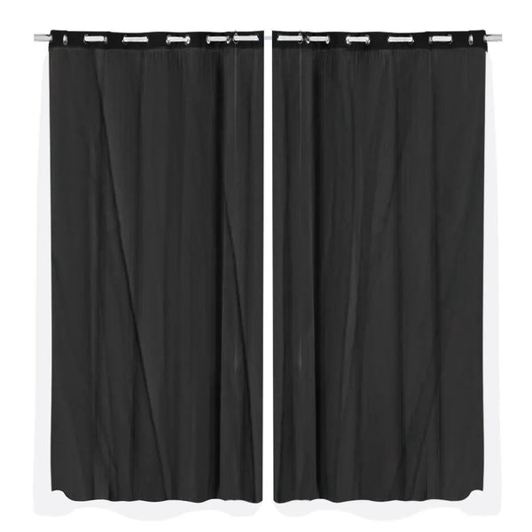 2x Blockout Curtains Panels 3 Layers with Gauze Room Darkening 240x230cm Black Deals499