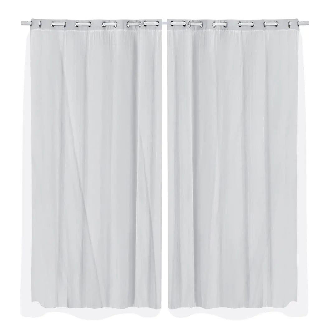 2x Blockout Curtains Panels 3 Layers with Gauze Room Darkening 240x230cm Grey Deals499