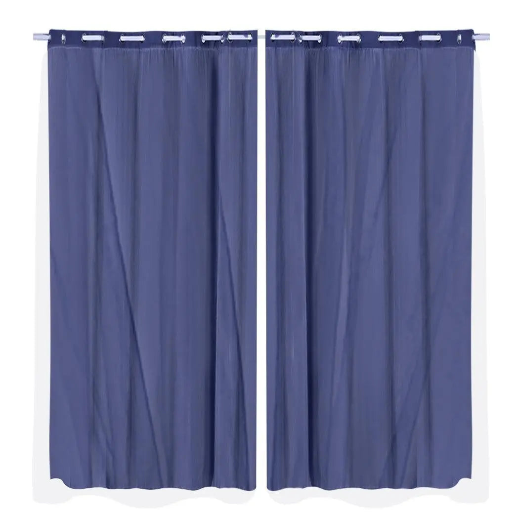 2x Blockout Curtains Panels 3 Layers with Gauze Room Darkening 240x230cm Navy Deals499