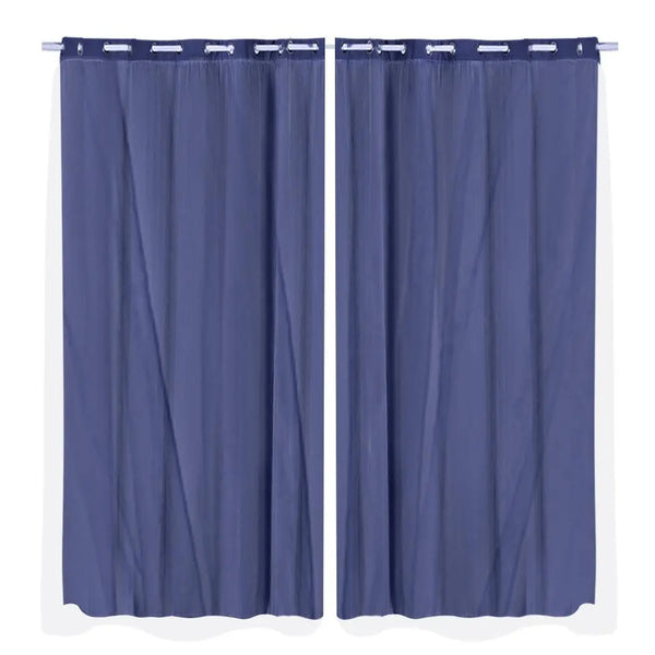 2x Blockout Curtains Panels 3 Layers with Gauze Room Darkening 240x230cm Navy Deals499