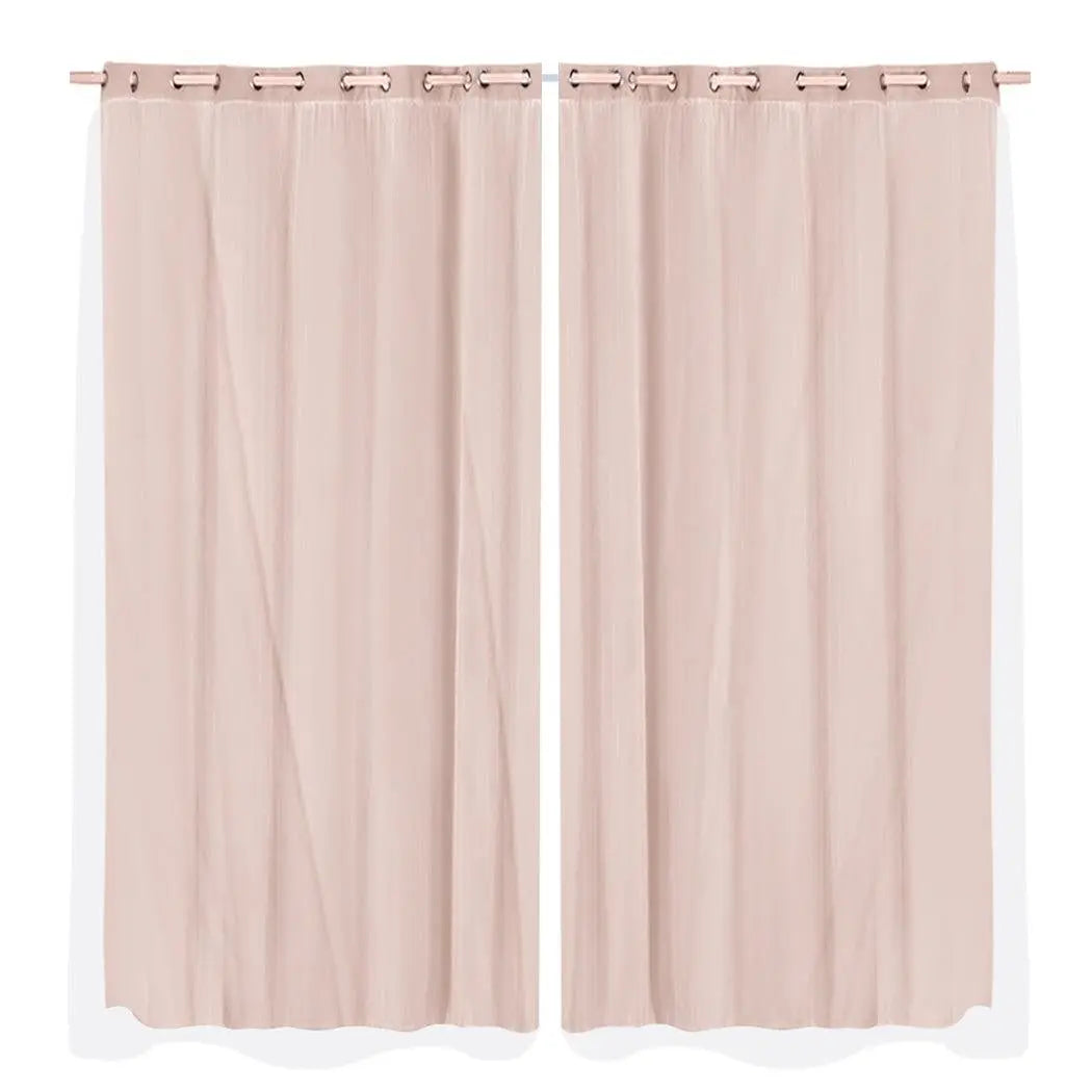 2x Blockout Curtains Panels 3 Layers with Gauze Room Darkening 240x230cm Rose Deals499