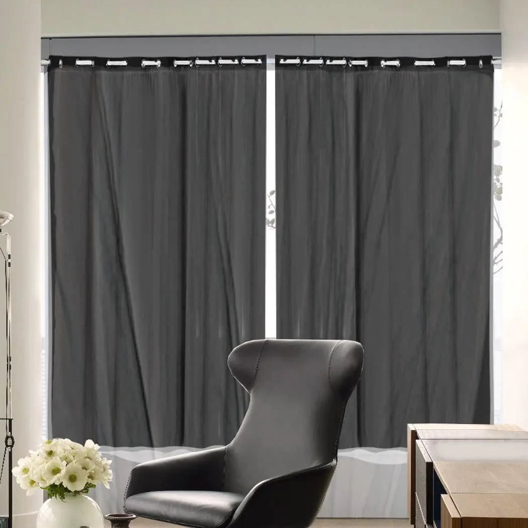 2x Blockout Curtains Panels 3 Layers with Gauze Room Darkening 300x230cm Black Deals499