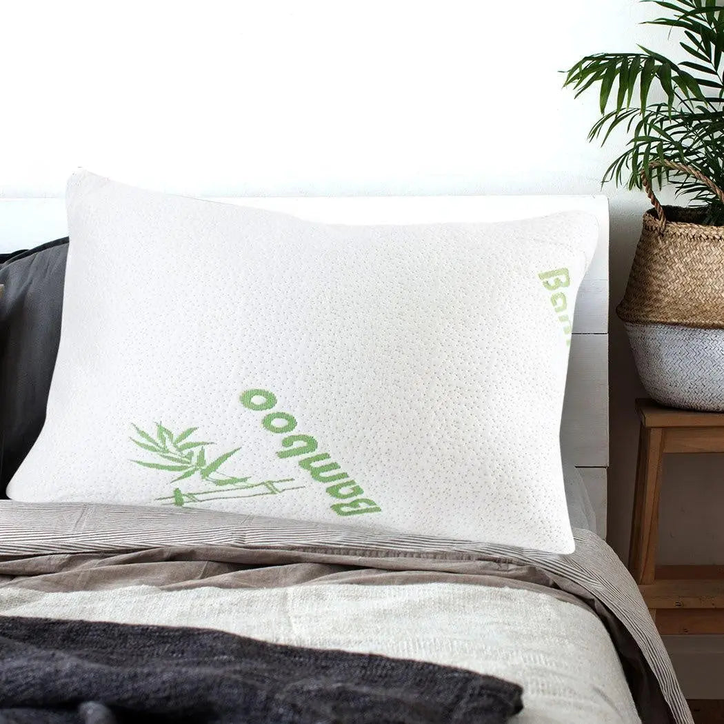 2x DreamZ Luxury Natural Memory Foam Bed Pillows Bamboo Fabric Cover 70x40cm DreamZ