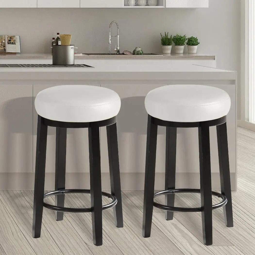 2x Levede 75cm Swivel Bar Stool Kitchen Stool Wood Barstools Dining Chair Cream Deals499