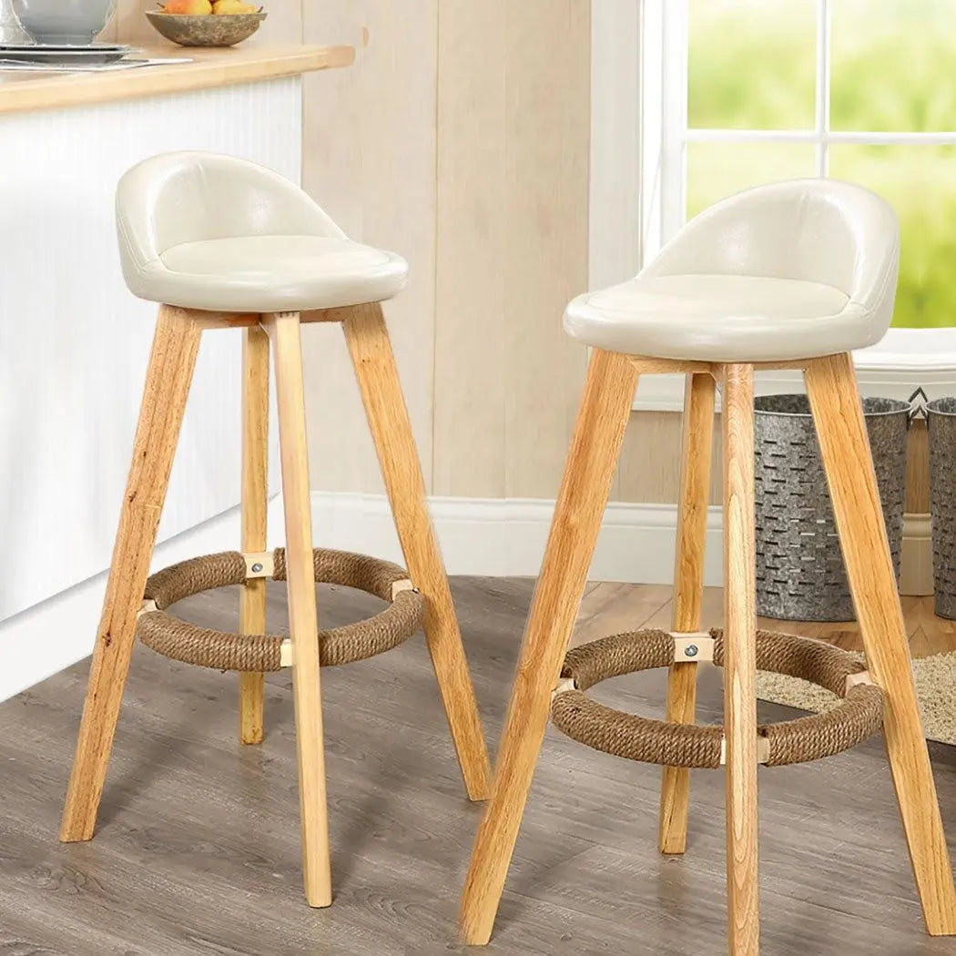 2x Levede Leather Swivel Bar Stool Kitchen Stool Dining Chair Barstools Cream Deals499