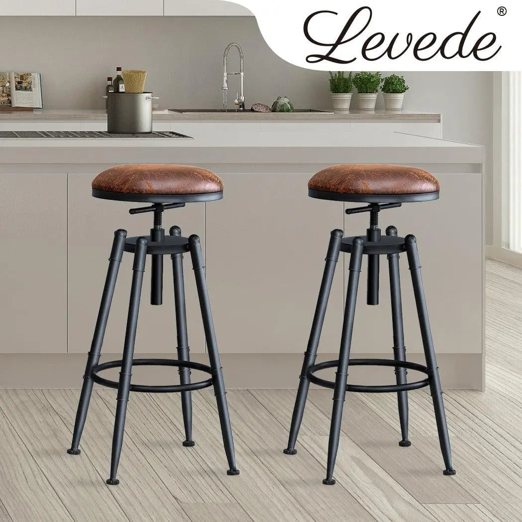 2x Levede Rustic Industrial Bar Stool Kitchen Stool Barstool Swivel Dining Chair Deals499