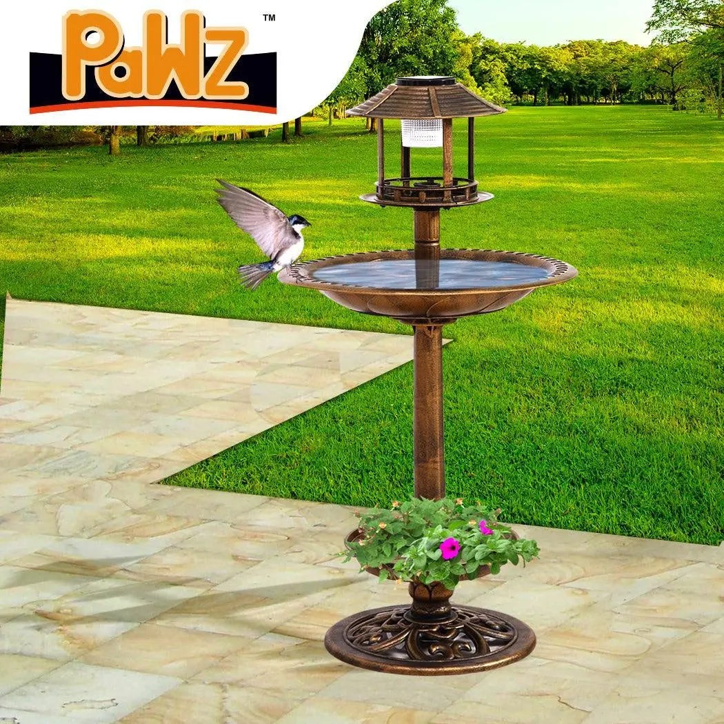 2x Ornamental Garden Decor Bird Bath Feeding Station Food Feeder Solar Light Deals499