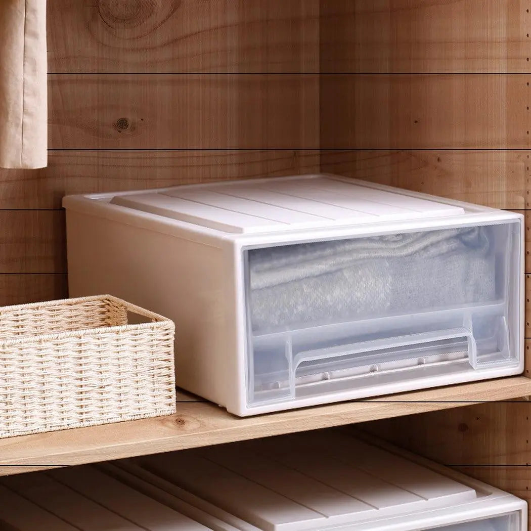 2x Plastic Wide Drawer Shoes Storage Boxes Stackable Clothes Kids Toys Organiser Deals499