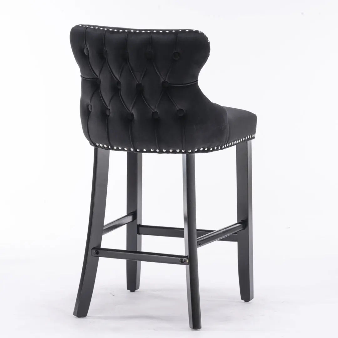 2x Velvet Upholstered Button Tufted Bar Stools with Wood Legs and Studs-Black Deals499