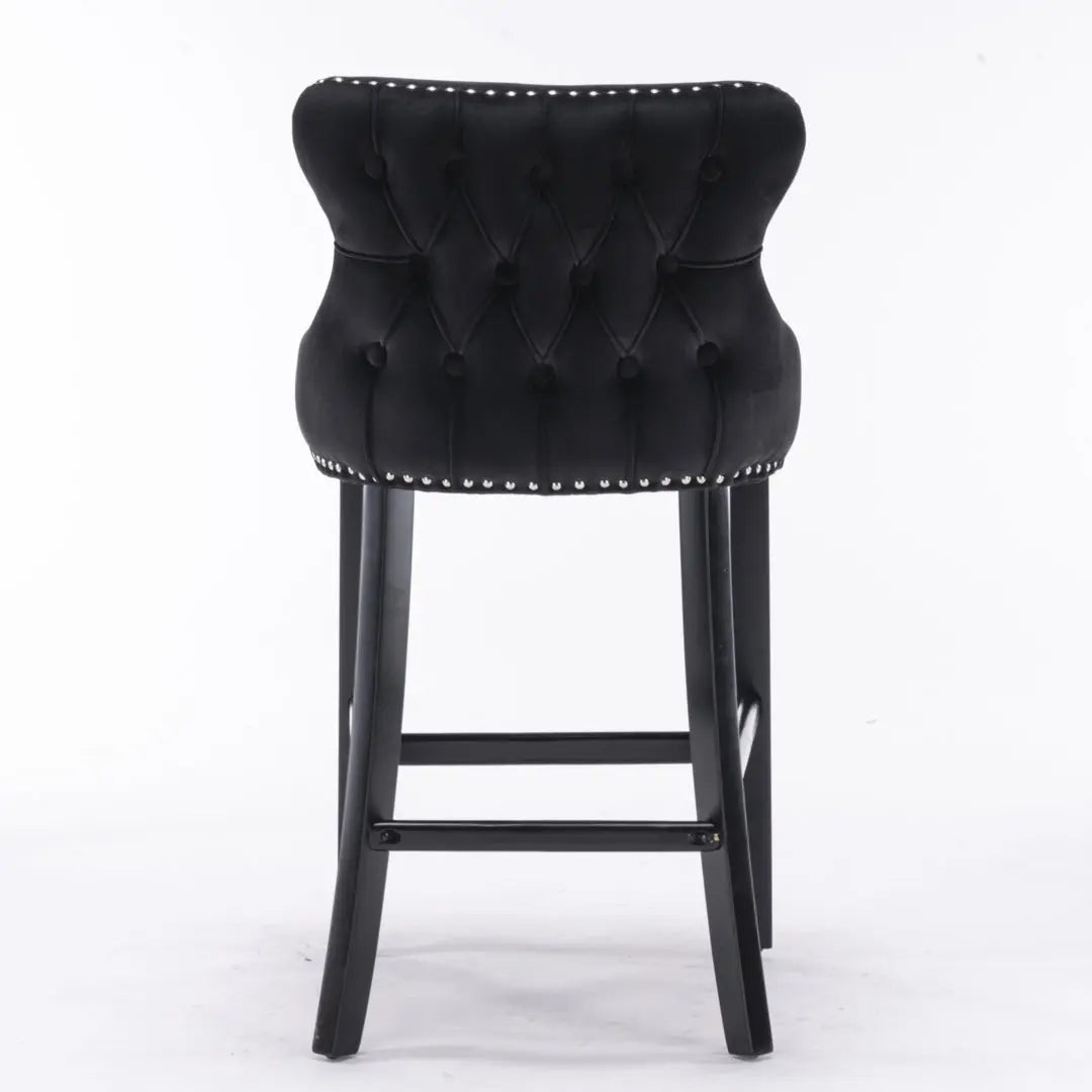 2x Velvet Upholstered Button Tufted Bar Stools with Wood Legs and Studs-Black Deals499