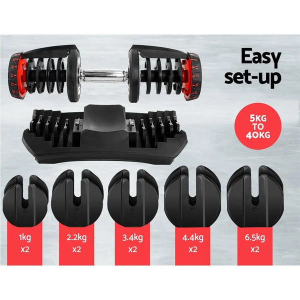 2x40KG Adjustable Dumbbells Dumbbell Set Rubber Weight Plates Deals499