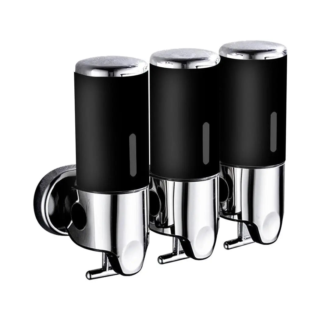 3 Bottles Bathroom Shower Soap Shampoo Gel Dispenser Pump Wall 1500ml Black Deals499