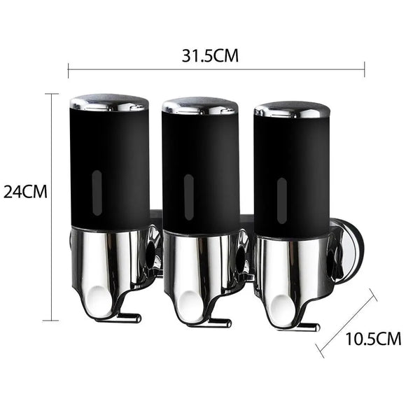 3 Bottles Bathroom Shower Soap Shampoo Gel Dispenser Pump Wall 1500ml Black Deals499