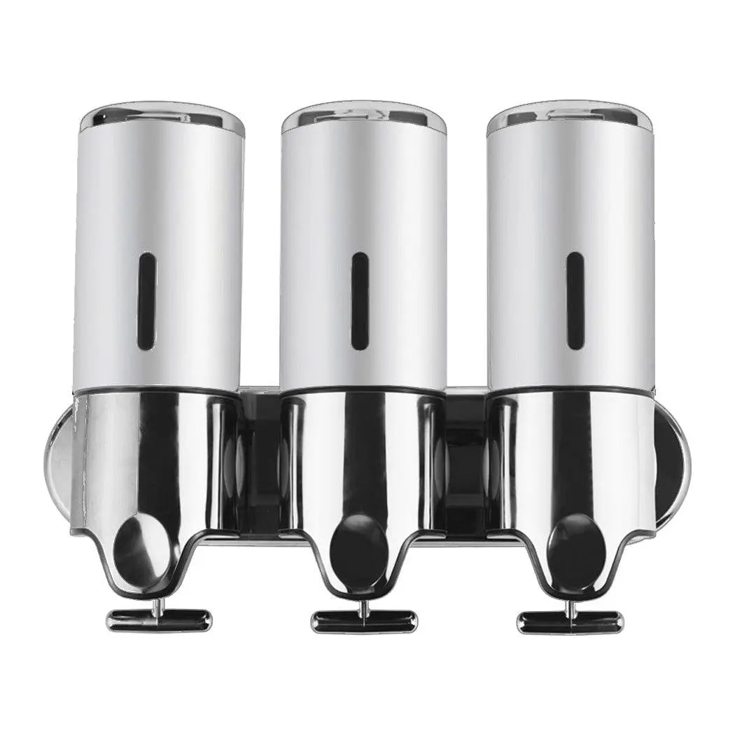 3 Bottles Bathroom Shower Soap Shampoo Gel Dispenser Pump Wall 1500ml Silver Deals499