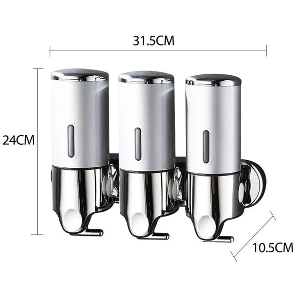 3 Bottles Bathroom Shower Soap Shampoo Gel Dispenser Pump Wall 1500ml Silver Deals499