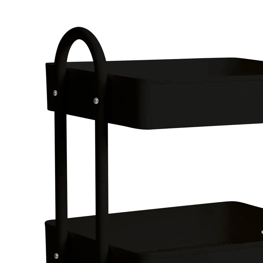 3 Tiers Kitchen Trolley Cart Steel Storage Rack Shelf Organiser Wheels Black Deals499