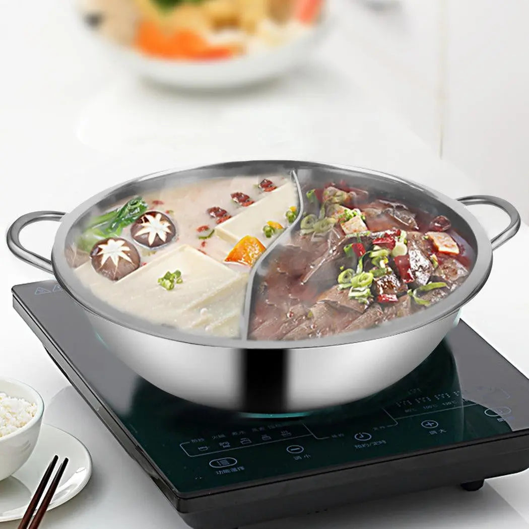 34cm Stainless Steel Twin Mandarin Duck Hot Pot Induction Cooker Without Lid Deals499