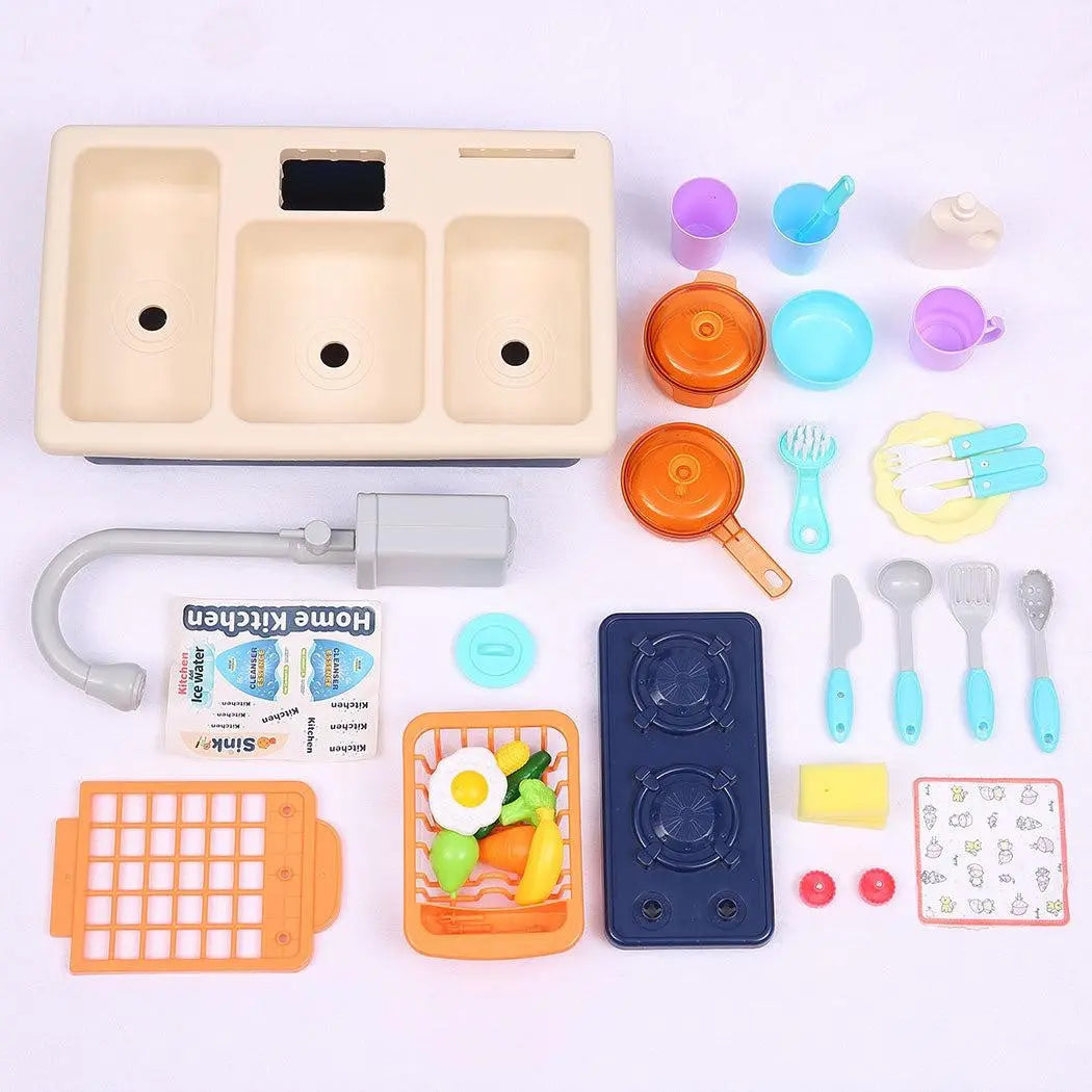 35x Kids Kitchen Play Set Dishwasher Sink Dishes Toys Cookware Pretend Play Blue Deals499