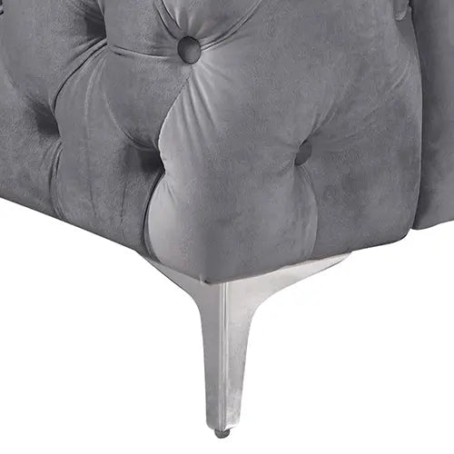 3+2 Seater Sofa Classic Button Tufted Lounge in Grey Velvet Fabric with Metal Legs Deals499