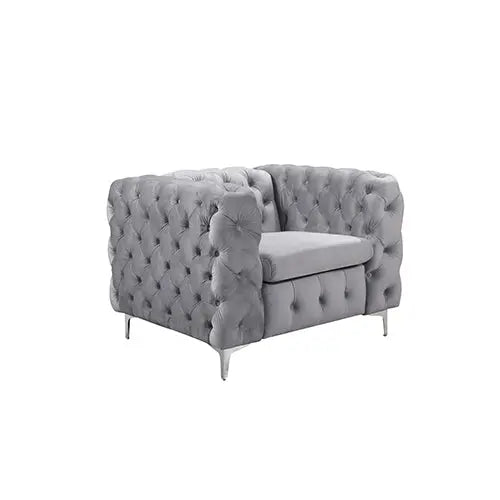 3+2+1 Seater Sofa Classic Button Tufted Lounge in Grey Velvet Fabric with Metal Legs Deals499