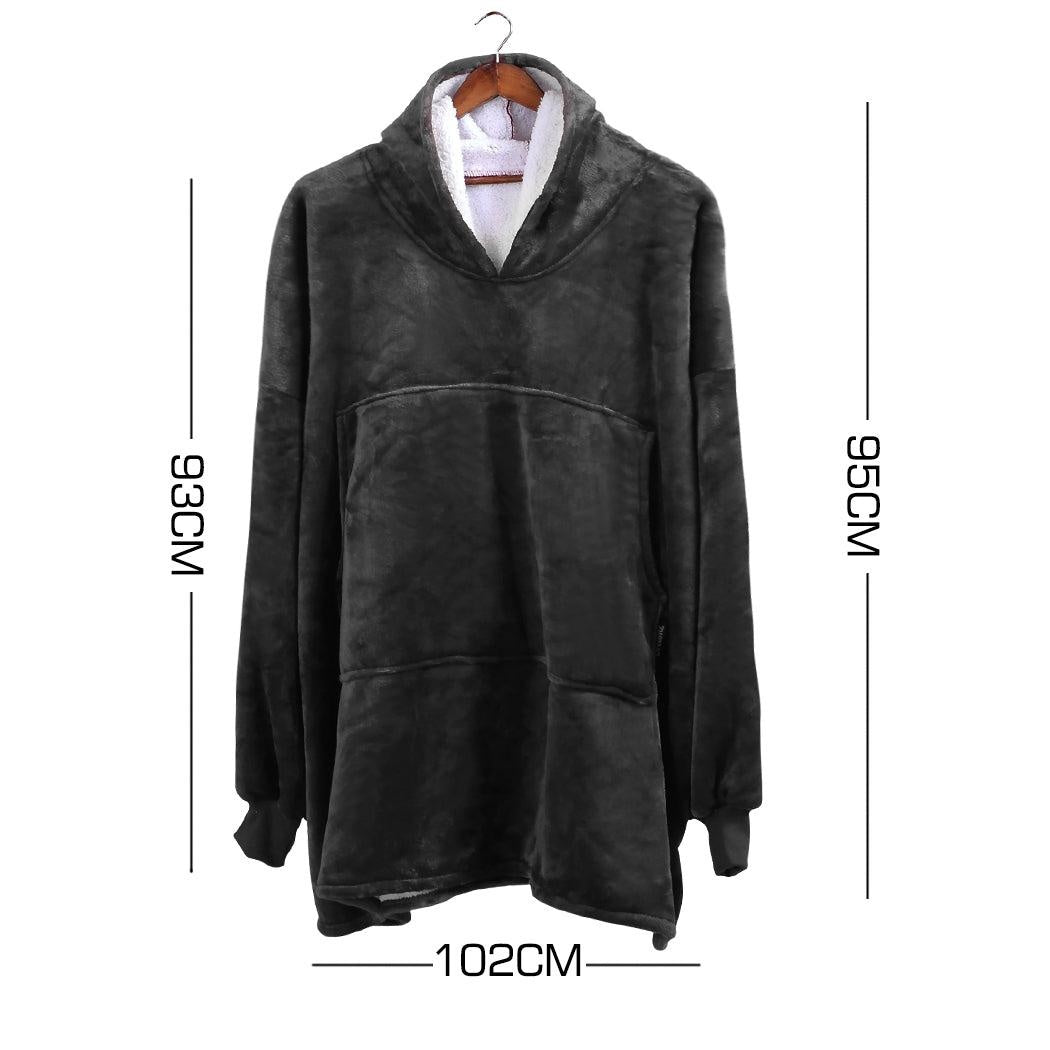 2 Pcs DreamZ Plush Fleece Sherpa Hoodie Sweatshirt Huggle Blanket Pajamas Grey DreamZ