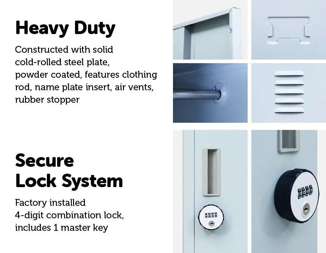 4-Digit Combination Lock 2-Door Vertical Locker for Office Gym Shed School Home Storage Grey Deals499