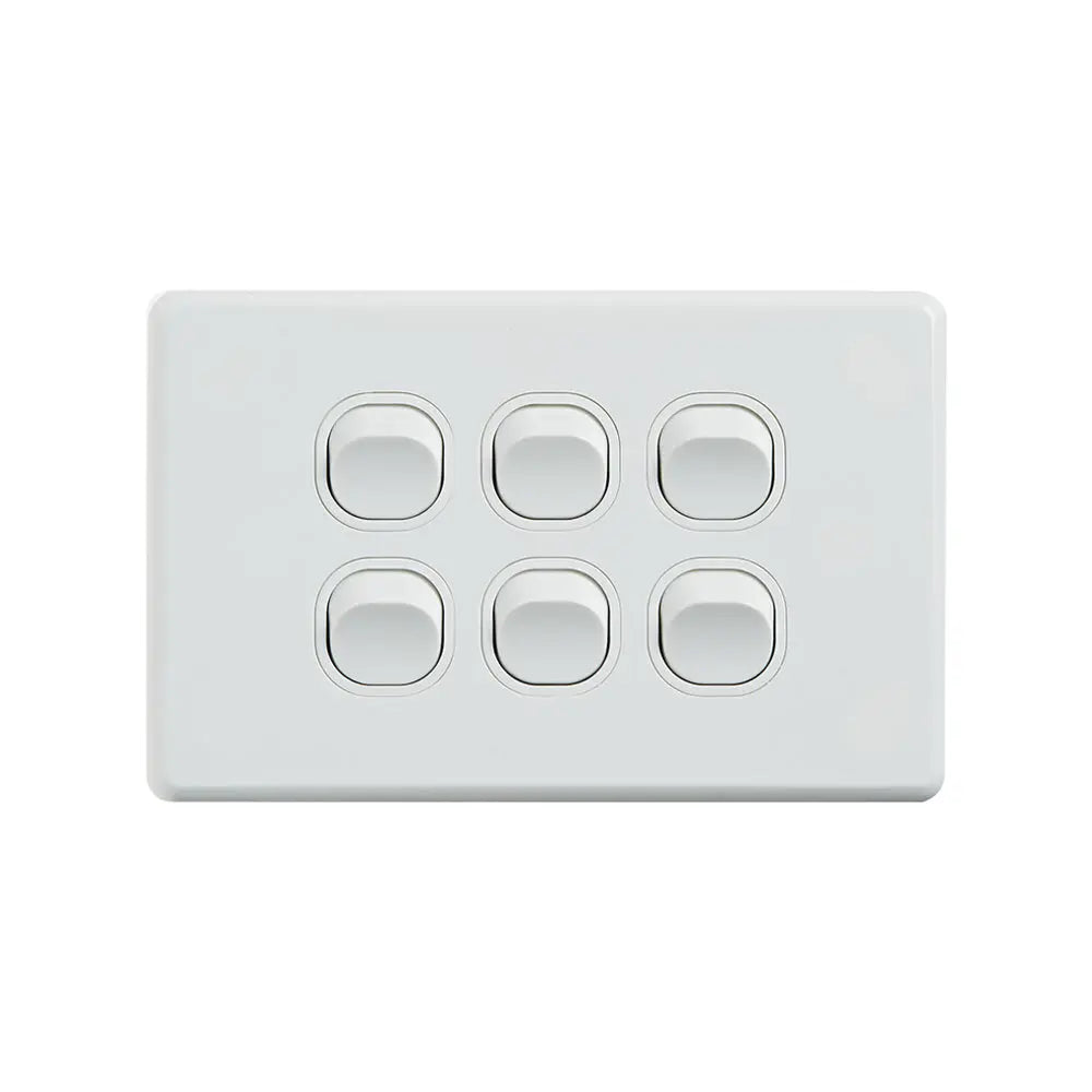 4C | Classic 6 Gang Switch 250V 16AX - Horizontal - 10 Pack with 10 FREE C-Clips Deals499
